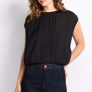 Women’s Black Blouson Cap Sleeve Top